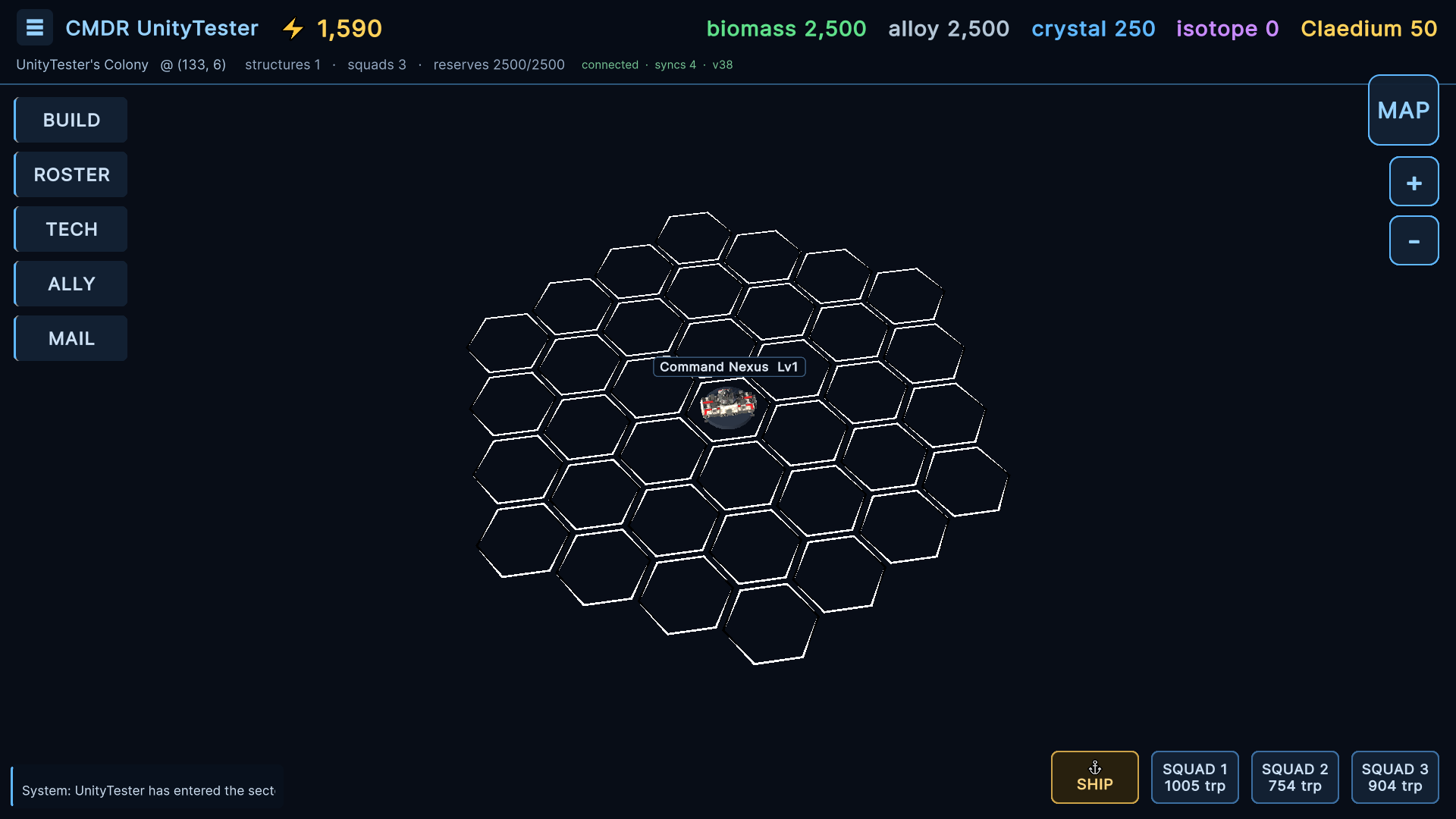The hex-grid colony command base in 3D